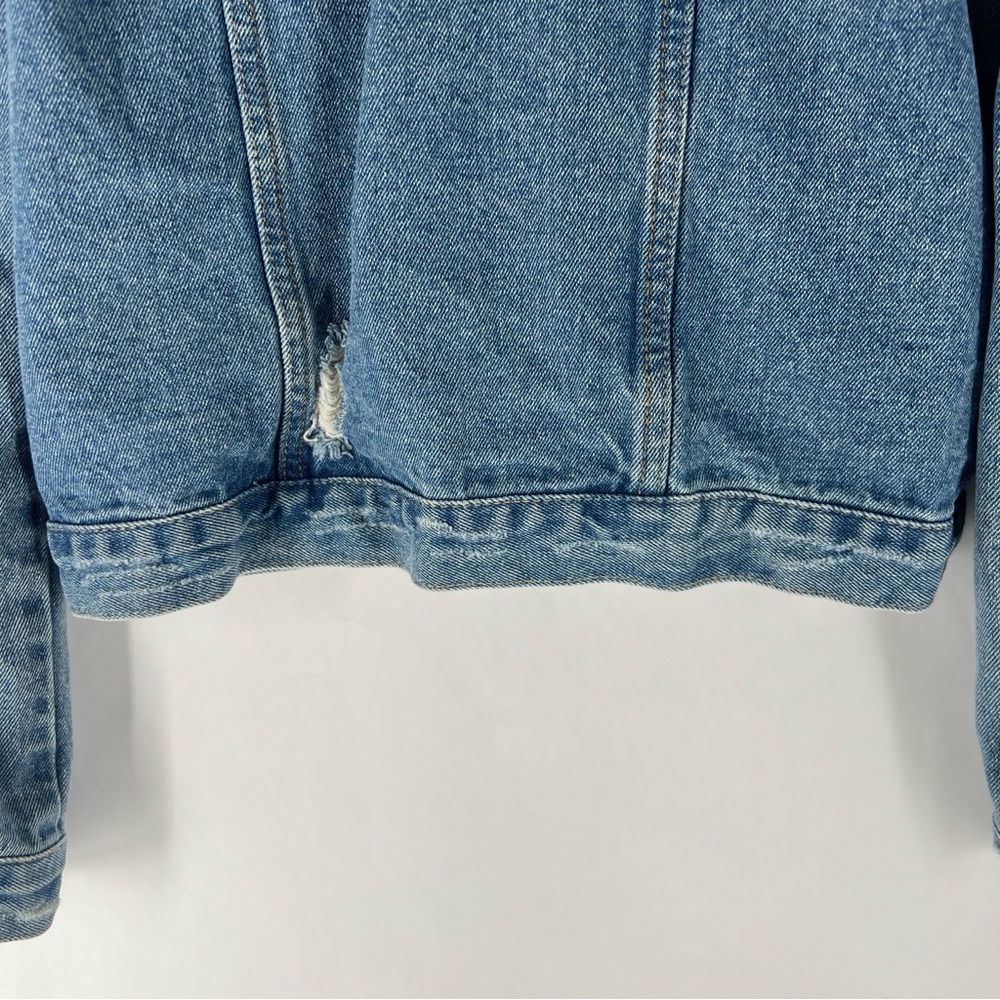 Moon River Light Blue Denim‎ Ripped Distressed Puff Shoulder Jean Jacket Size S - Picture 12 of 16